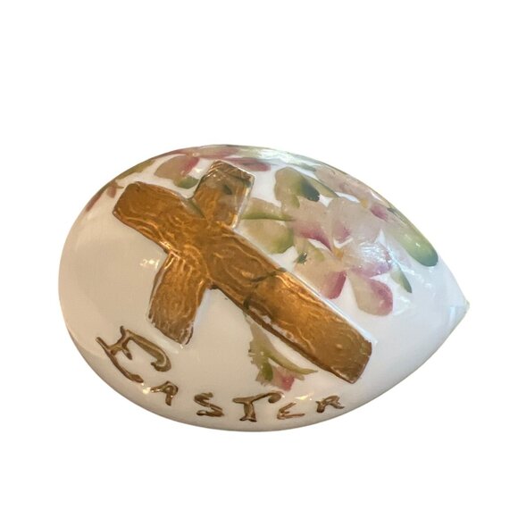EASTER Victorian milk glass hand painted egg ANTIQUE - Picture 1 of 3